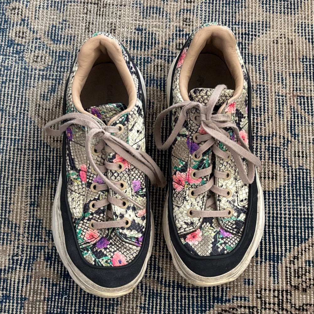 adidas Floral Snake-Print Lace-Up Sneakers in Cream, Black, Pink, Purple